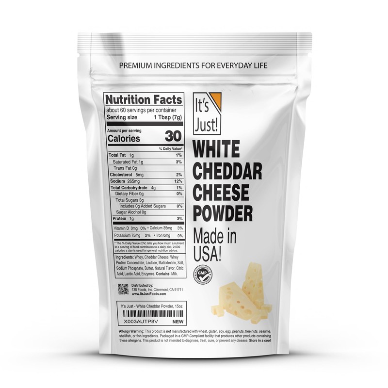 It's Just - White Cheddar Cheese Powder, Traditional Sharp Flavor,