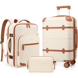 Mosslly Luggage Sets 3 Piece, Expandable 100% PC Hardshell Suitcase with Spinner Wheels, 20in Suitcase Set with TSA Lock for Women, Carry On Luggage with Travel Backpack