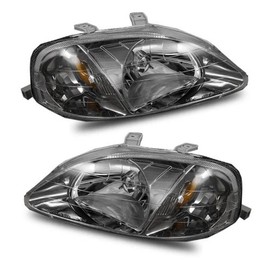SPPC Crystal Headlights Gun Metal Assembly Set For Honda Civic - (Pair) Driver Left and Passenger Right Side Replacement Headlamp