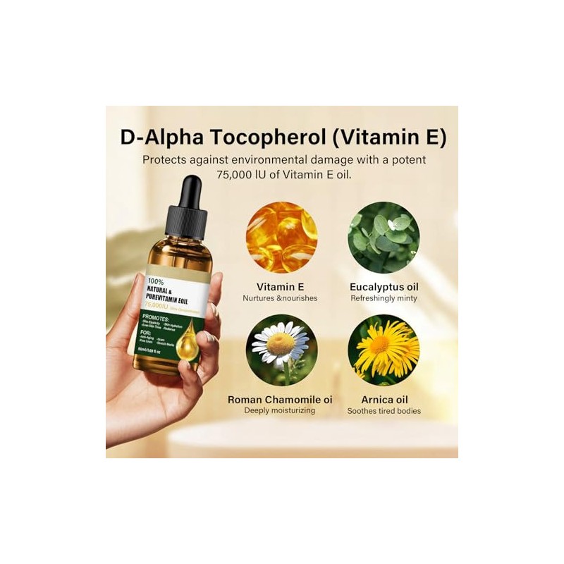 FEXMS-Aceite de Vitamina E para la Cara, Puro 75,000 UI,