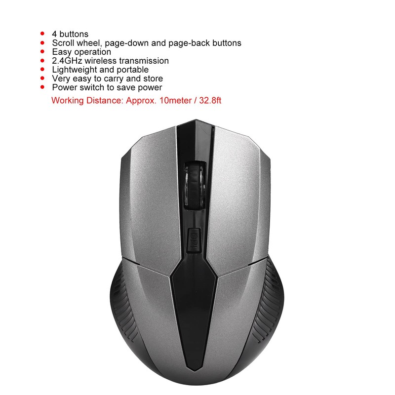 Wireless Computer Mouse,2.4GHz 4 Keys Optical Mice with USB Receiver,Gaming