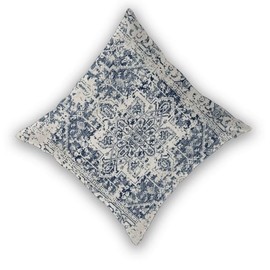 Boho Pillow Covers 24x24 Set of 2, White Navy Blue Carpet Pattern Outdoor Decorative Throw Pillows Ethnic Rustic Farmhouse Cushion Cases Linen Gifts for Couch Sofa Decor