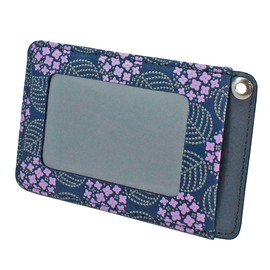 Indenya 8006 Pass Case, Thin, Deer Leather, Misono, Hydrangea Pattern, Navy Blue Base, Purple Chisa x Gray Lacquer, Navy, Purple, Grey