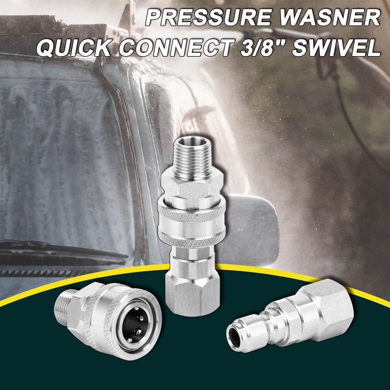 Raincovo Pressure Washer Quick Connect Kit Swivel Fittings, 3/8 Inch