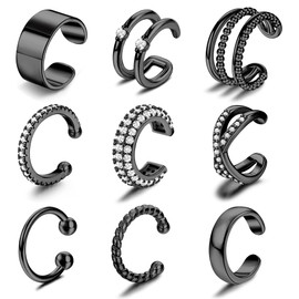 Ear Cuffs Non Piercing Earrings for Women Trendy Lightweight Gold Silver Clip On Fake Earrings Non Pierced Cartilage Ear Cuff Jewelry Set Black