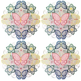 LeLehome Embroidery 15" Round Butterfly Cutwork Placemats for Party Home Kitchen Dining Restaurant Spring Summer Doily Decoration Set of 4