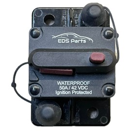 EDS 50A Amp Circuit Breaker for Boat Trolling Motor Marine ATV Vehicles Stereo Audio Battery Solar System Inline Fuse with Manual Reset Switcher Waterproof 42 Volt DC 153050 (50 Amp Fuse Only)