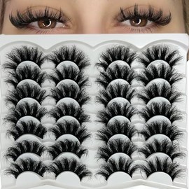 VOCOAK Lashes Mink Wispy Thick Fluffy Lashes Pack 3D Big Faux Mink Dramatic Eyelashes Pack D Curl Long 20mm Strip Fake Eyelashes