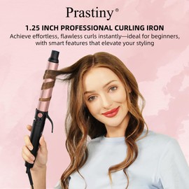 Parstiny Dual Voltage Curling Iron: Home &Travel hair curler with Smart Timer - beginners & Stylists - 1.25 Inch ceramic curling iron Up to 410℉ with LCD & Stand - medium/long hair SGS Certified