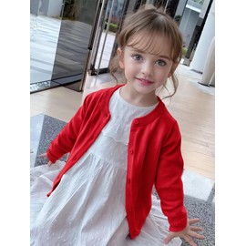 HahaNice Girls Long Sleeve Cardigans School Sweater 2Y-7Y, red
