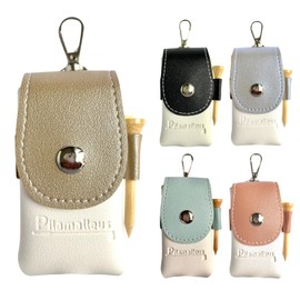 Golf Ball Case, Golf Ball Pouch, 2 Ball Storage Pouch, PU Leather Compact Design with Tee (Beige)