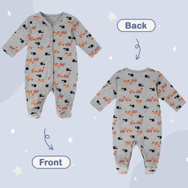 MK MATT KEELY Pack of 2 Baby Rompers Boys Girls Newborn Cotton Pyjamas Long Sleeve Newborn Clothing, Grey Car + Yellow Lion