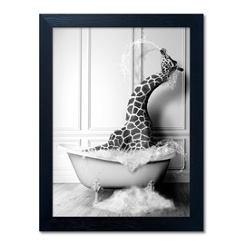 Black and White Bathroom Wall Decor Funny Giraffe in Bathtub Decor Framed Farmhouse Animal Canvas Wall Art Bathroom Artwork
