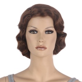 Reewes Short 1920s Wig Finger Wave Wig Curly Short Wig Vintage Wigs for Women Ladies Synthetic Full Wigs Cosplay Costume Fancy Dress Flapper Wig Ash Brown