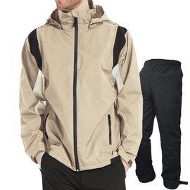 Aoki Outdoor Rainwear, Rain Suit, Top and Bottom Set, Golfwear, Windbreaker, Mountain Hoodie, Waterproof, Men's, Breathable, Waterproof, Windproof, Lightweight, Khaki
