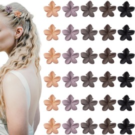 hisial 30PCS Mini Flower Hair Clips for Women Girls Small Claw Clips Cute Tiny Barrettes Decorative Hair Accessories（Matte Khaki/Black/Light Pink）