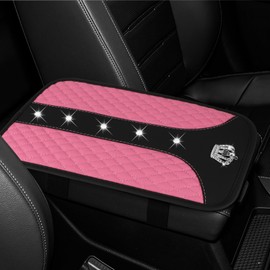 Wogomz Bling Crown Car Center Console Cover, 12.7"×7.7" Armrest Cover for Cars, Waterproof Leather Arm Rest Box Pad Cushion, Universal Middle Console Cover Protector, Car Accessories (Pink)