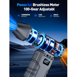 Compressed Air Duster 130000RPM Electric Duster with LED Light, 100 Gear Adjustable Rechargeable Cordless Air Blower Cleaning Tool for Keyboard,Electronic Devices,Car (Grey)