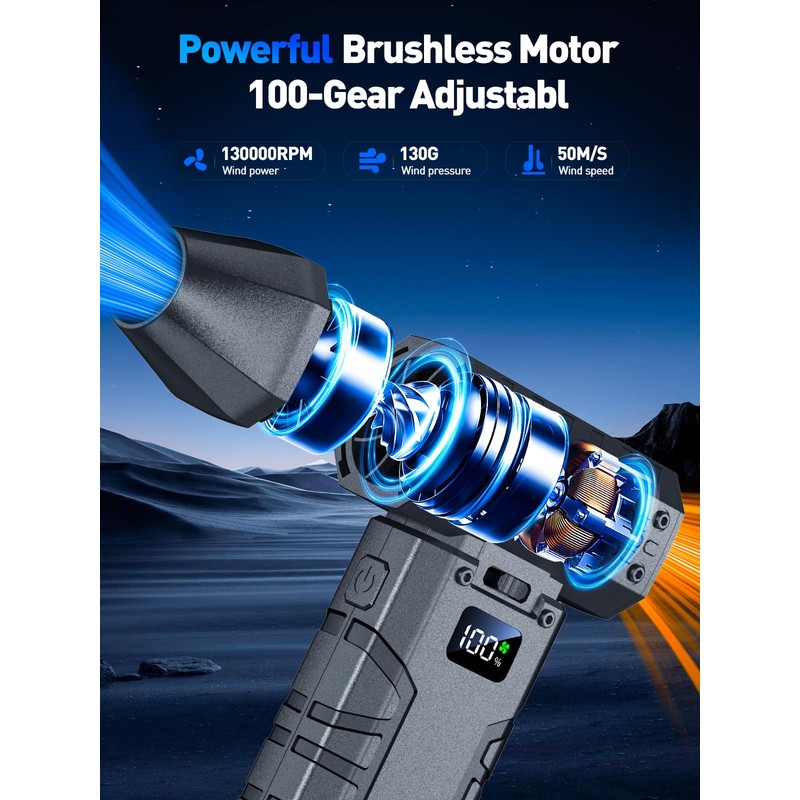 Compressed Air Duster 130000RPM Electric Duster with LED Light, 100