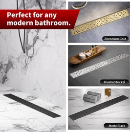 Sharp-tec Shower Drain, 32 inch Linear Shower Drain, Matte Black 304 Stainless Steel Rectangular Shower Floor Drain with Adjustable Leveling Feet, Hair Strainer, cUPC Certified, ST-099-32B