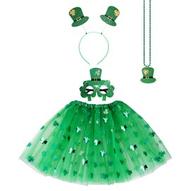 Jmkcoz 4 Pack St. Patrick's Day Costume Tutu Set Shamrock Headbands Sunglasses Necklaces Tutu Skirts for St. Patrick's Day Irish Cosplay Party