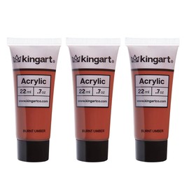 KINGART 500-137 PRO Artist Quality BURNT UMBER Acrylic Paint, 22ml (0.74oz) Tubes, 3 Pack - Set (66ml Total), Burnt Umber