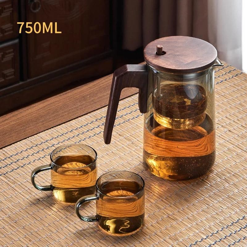 Glass Teapot With Wood Handle - Color: 750ML With 2