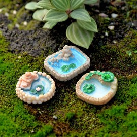 Lotus Flower Miniature Fairy Garden Accessories,Miniature Pond Lawn Garden Ornament Figurines, Mini Lighthouse Water Well Bridge Figurines, Micro Landscape Ornaments for Garden DIY Kit Statues