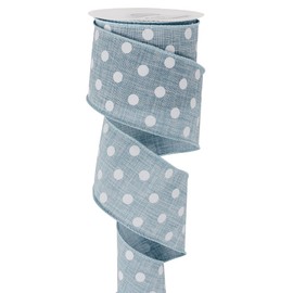 HUIHUANG Denim Blue and White Polka Dot Wired Ribbon 2-1/2 inch, Wire Edge Dots Burlap Ribbon for Wreath Supplies Bows Making DIY Crafts Home Outdoor Decor -Continuous 10 Yards