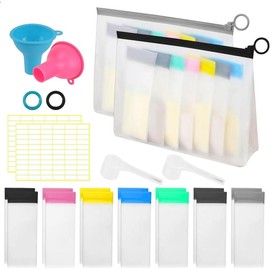 Protein Powder Travel Container Set - Reusable Powder Supplement Container to Go - 14pc Single Dose Bags and 2pc Large Travel Containers Zip Up Bags - Color: BLUE-BLACK-GREY