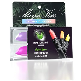 Magic Kiss Color Changing Matte Lipstick set, Long Lasting Nutritious Lips Moisturizer Magic Temperature Color Change Lip Balm with Aloe Vera PH Lipstick MADE IN USA (2 Pack - Magenta & Lavender)