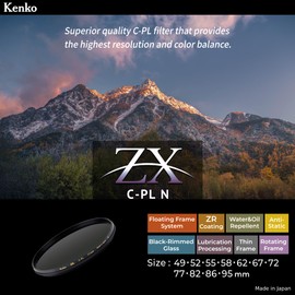 Kenko Polarising Filter ZX C-PL N φ58 mm, Extremely Low Surface Reflection of 0.16-0.2%, Antistatic Coating, Floating Frame, Made in Japan, 948521
