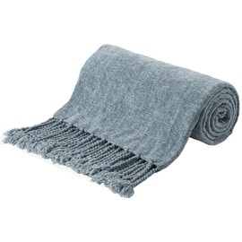 BATTILO HOME Chenille Throw Blanket for Couch, Soft Warm Cozy Knitted Throw Blanket with Tassels, Lightweight Chenille Knit Throw Blanket Suitable All Season (Bluish Grey)