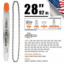 NEOTEC 28'' Chainsaw Guide Bar Chain 3/8" 0.063" 92DL For STIHL MS440 MS460 MS660 MS661
