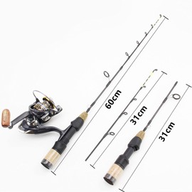 GudGmtoy Ice Fishing Rod Double Tip Carbon Fiber Shrimp Rod with Spinning Wheel Ice Fishing Tackle Set for Freshwater and Saltwater