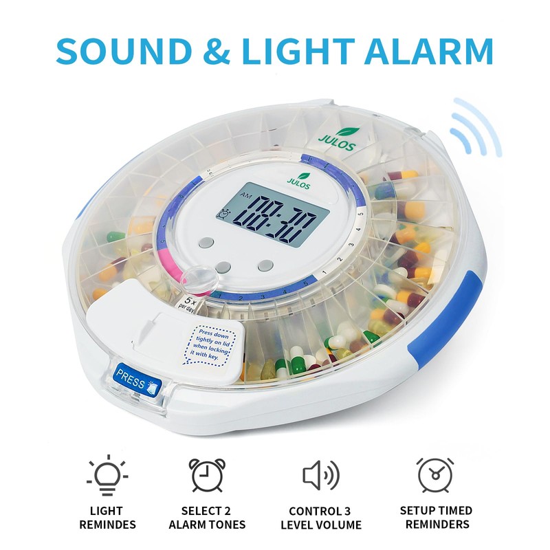 JULOS Bluetooth Automatic Pill Dispenser with Sound/Light/App Alerts for Seniors,
