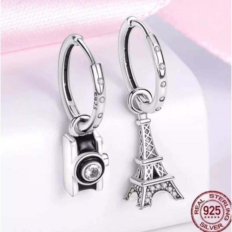 PMX Arracadas Torre Eiffel Y Cámara En Plata 925 El