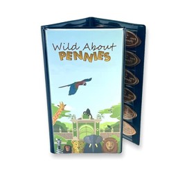 Pennybandz Press Penny Collector Tri-Fold Album - Holds 48 Souvenir Pressed Pennies - Vegan Leather - Every Book Ordered Comes with a Mystery Penny as a Gift (Wild About Pennies Zoo Themed)