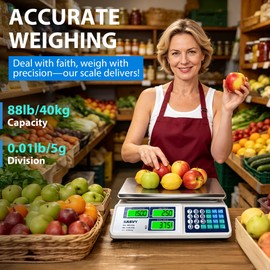 SASVY Price Computing Scale 88lb/40kg Commercial Food Scale with Change Function, Dual LCD Displays, Rechargeable Battery for Farmers Markets, Deli, Meat, Produce, Retail