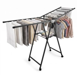AssHMKIT Clothes Rack, 2-Tier Drying Hanger, for 20 Pieces+, Foldable and Space Saving, Portable, Indoor or Outdoor Use, Solid Metal Clotheshorse, Nice for Mum, Gray (1.6 m Wing Length)