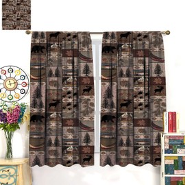 SHElifestyle Retro Rustic Style Curtain, Moose Deer Bear Leaf Tree Country Style Farmhouse Blackout Curtains for Living Room Kitchen Study Room Home Decro 42x63in