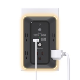 Surge Protector, Outlet Extender with Night Light, Addtam 5-Outlet Splitter and 4 USB Ports(1 USB C), Multi Plug Wall Outlet for Home Office Dorm Room Essentials Black