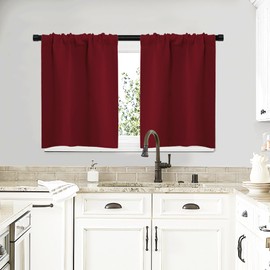 NICETOWN 20 inch Curtains for Small Windows, Thermal Insulated Privacy Short Drapes for Kitchen Bathroom (Set of 2, Burgundy Red, 29" Wide)