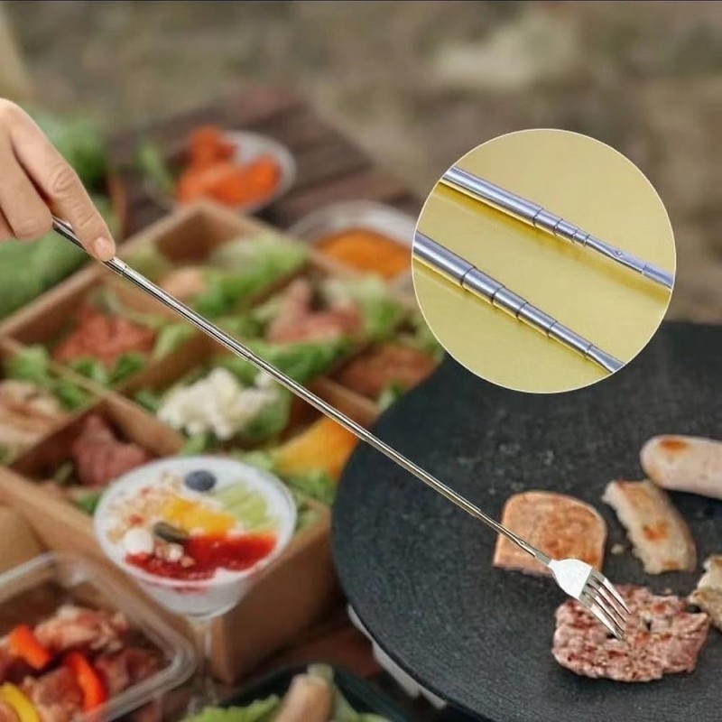 23cm-63cm Extendable Fork, Long Handle Extending Funny Stainless Steel Tablewar,