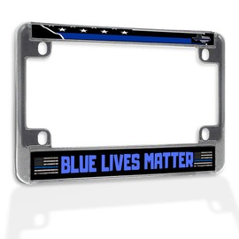 Fastasticdeals Metal Insert Bike License Plate Frame Blue Lives Matter Weatherproof Motorcycle Accessories Chrome 4 Holes Solid Insert