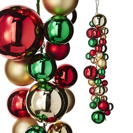 RAZ Imports Ball Garlands 2022 4' Mixed Sized Red, Green and Gold Ball Garland