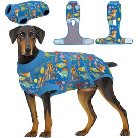 PetWarm Dog Recovery Suit, Anti-Licking Pet Surgical Recovery Suit, Bodysuit for Abdominal Wounds Skin Disease Female Male, Onesie for Dogs After Surgery, Dog BodySuit, Zoo pattern, Blue, XL