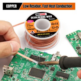 BEEYUIHF Desoldering Wick Braid 30M - 98ft Length 2.5mm Width Solder Wick Braid with Flux, Cable Remover Tool Solder Sucker W 0.10'' L 98' #25300