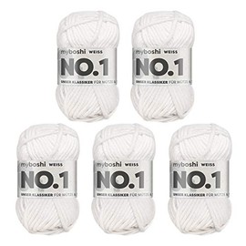 myboshi No.1 Wool for Crochet and Knitting, Quick Knitting Yarn, Durable Hat Wool, Knitting Wool, Crochet Wool, Mulesing-Free, 50 g, LL 55 m White (White) 5 Balls
