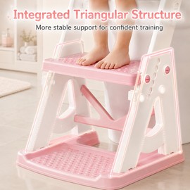 Vorykido Potty Training Seat, 2 in 1 Potty Training Toilet with Step Stool for Boys Girls, Toddler Toilet Seat with Stabilizer Crossbar, Anti-Slip Pads and Splash Guard, Pink